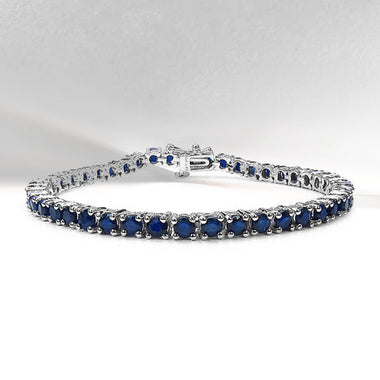8.36 Carat Genuine Blue Sapphire .925 Sterling Silver Bracelet - 0