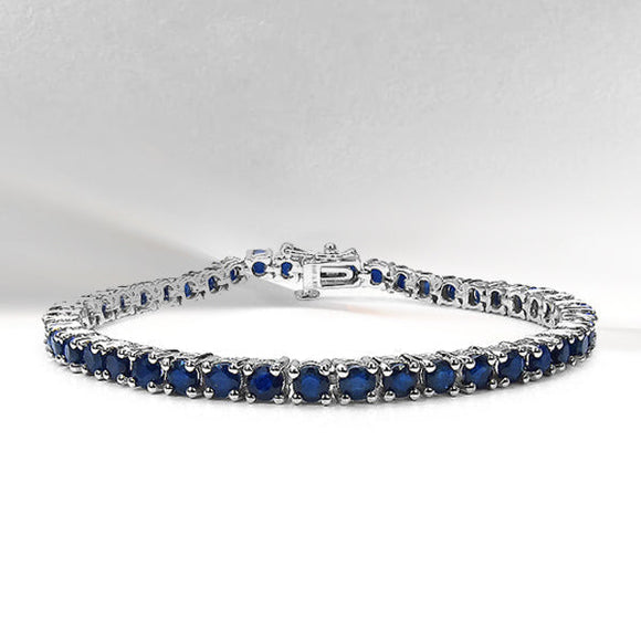 8.36 Carat Genuine Blue Sapphire .925 Sterling Silver Bracelet