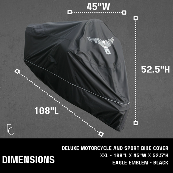 Premium Motorcycle Cover with Night Reflector and Eagle Emblem (XXL) Black