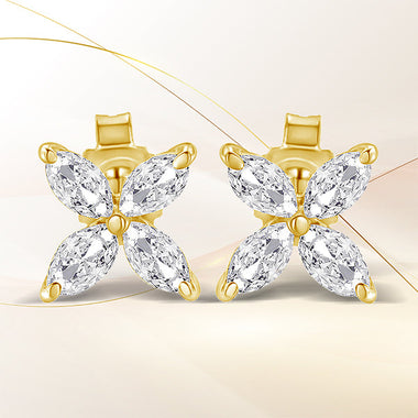 14K White Gold 1/2 Cttw Marquise Diamond 8 Stone Floral Leaf Stud Earrings (H-I Color, SI1-SI2 Clarity)