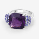 6.34 Carat Genuine Amethyst and Tanzanite .925 Sterling Silver Ring-4
