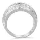 .925 Sterling Silver 1.0 Cttw Baguette-Cut Diamond 6-Row Channel Set Domed Tapered Cocktail Fashion Ring (H-I Color, I2-I3 Clarity) - Size 6-1/2-4