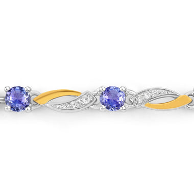 0.77 Carat Genuine Tanzanite and White Sapphire .925 Sterling Silver Bracelet - 0