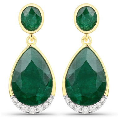 6.10 Carat Dyed Emerald and White Diamond .925 Sterling Silver Earrings - 0