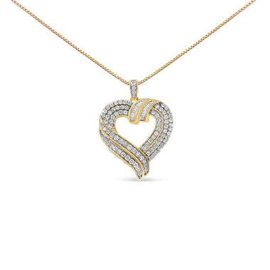 14K Yellow Gold Plated .925 Sterling Silver 1.00 Cttw Baguette Diamond Composite Open Heart 18" Inch Pendant Necklace (I-J Color, I1-I2 Clarity) - 0