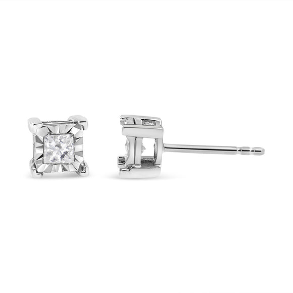.925 Sterling Silver 1/2 Cttw Miracle Set Princess-cut Diamond Solitaire Stud Earrings (I-J Color, SI1-SI2 Clarity)