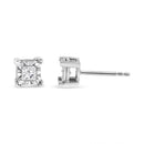 .925 Sterling Silver 1/2 Cttw Miracle Set Princess-cut Diamond Solitaire Stud Earrings (H-I Color, SI2-I1 Clarity)-3