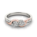 14k White And Rose Gold Round Two Diamond Curved Band Ring (5/8 cttw)-3