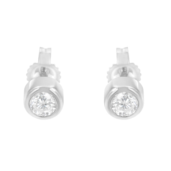 10K White Gold 0.30 Cttw Round Brilliant-Cut Near Colorless Diamond Bezel-Set Stud Earrings (H-I Color, I1-I2 Clarity)