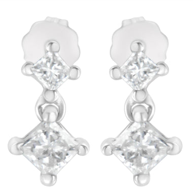 14K White Gold 3/4 cttw Double Diamond Princess-Cut Stud Earrings (I-J Clarity, I2-I3 Color) - 0