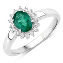 0.86 Carat Genuine Zambian Emerald and White Diamond 14K White Gold Ring-1