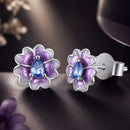 925 Sterling Silver Earrings with Pavé CZ and Enamel Process, 0.8cm, White Gold Plated for Women-1