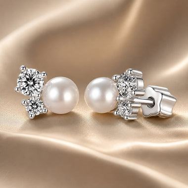 925 Sterling Silver 0.1 Carat Moissanite and Pearl Earrings for Women - 0