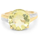 14K Yellow Gold Plated 9.26 Carat Genuine Lemon Topaz Buff Top and White Diamond Brass Ring-3