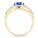 1.29 Carat Genuine Blue Sapphire and White Diamond 14K Yellow Gold Ring-2
