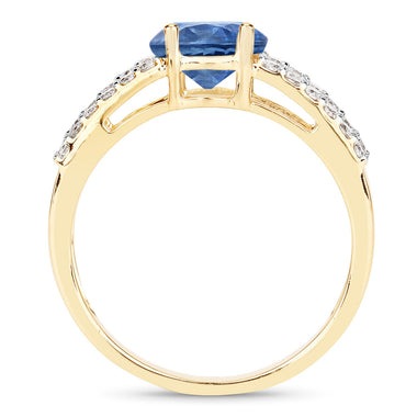 1.29 Carat Genuine Blue Sapphire and White Diamond 14K Yellow Gold Ring - 0