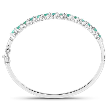 2.66 Carat Genuine Zambian Emerald .925 Sterling Silver Bangle - 0