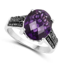 3.96 Carat Genuine Amethyst & Black Diamond .925 Sterling Silver Ring-2