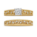 14K Yellow Gold Plated .925 Sterling Silver 1/5 Cttw Diamond Art Deco Style Engagement Ring Bridal Set (I-J Color, I3 Clarity) - Ring Size 7-2