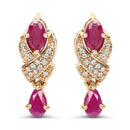 1.12 Carat Genuine Ruby and White Diamond 14K Yellow Gold Earrings-1