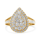 10K Yellow Gold Plated .925 Sterling Silver 1 1/2 Cttw Round-Cut Diamond Cocktail Ring (I-J Color, I1-I2 Clarity) - Size 7-3