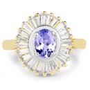 14K Yellow Gold Plated 2.16 Carat Genuine Tanzanite & White Topaz .925 Sterling Silver Ring-3