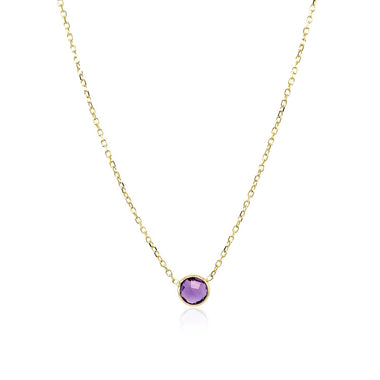 14k Yellow Gold 17 inch Necklace with Round Amethyst - 0