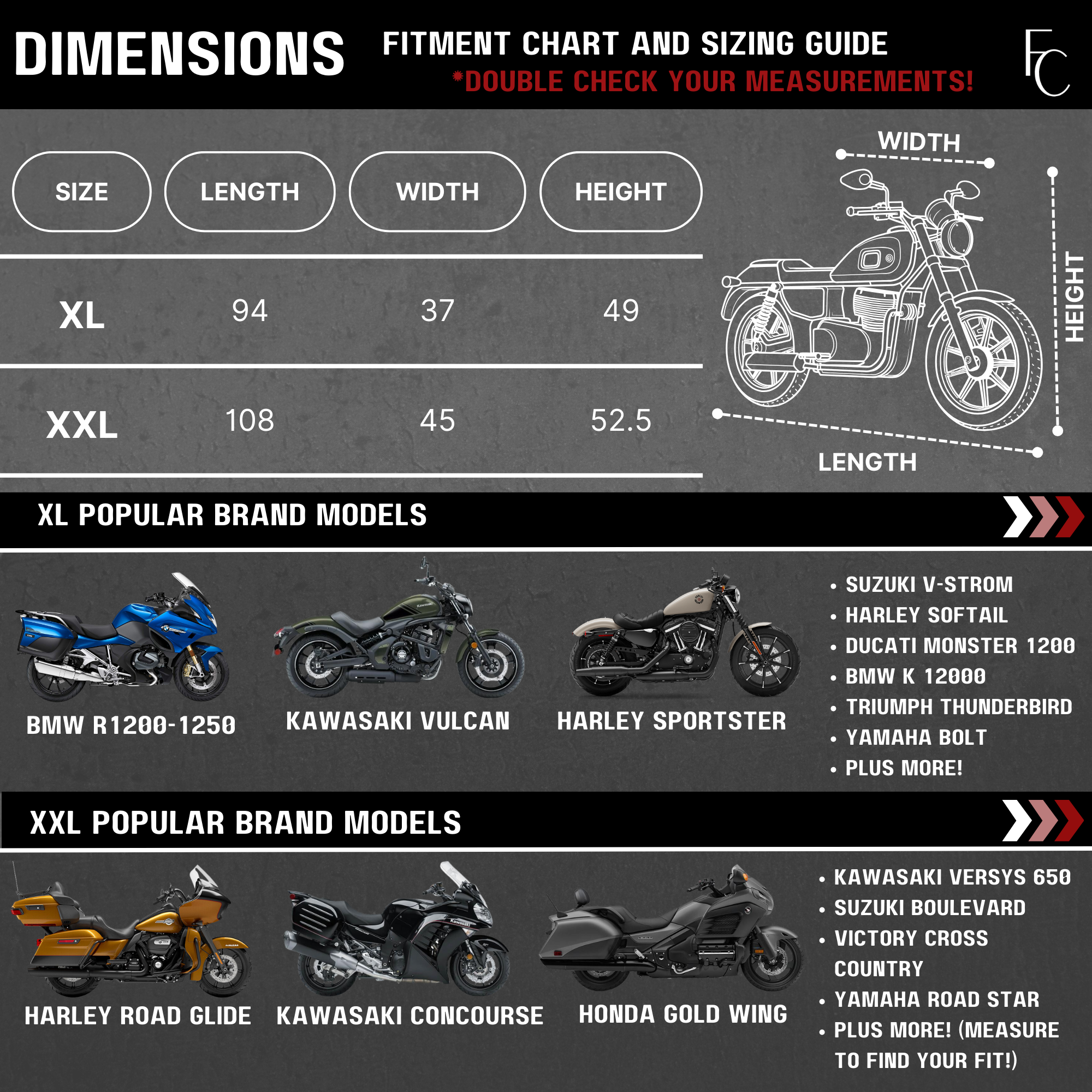 Premium Motorcycle Cover with Night Reflector and Eagle Emblem (XXL) Black - 0