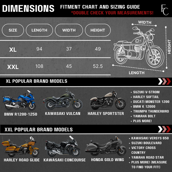 Heavy Duty Motorcycle Cover with Cable & Lock (XL) Black