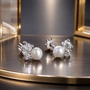 925 Sterling Silver 0.1 Carat Moissanite and Pearl Earrings for Women-1