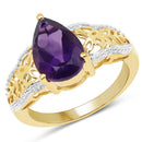 14K Yellow Gold Plated 2.50 Carat Genuine Amethyst .925 Sterling Silver Ring-1