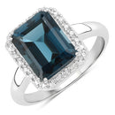 3.86 Carat Genuine London Blue Topaz and White Diamond .925 Sterling Silver Ring-1