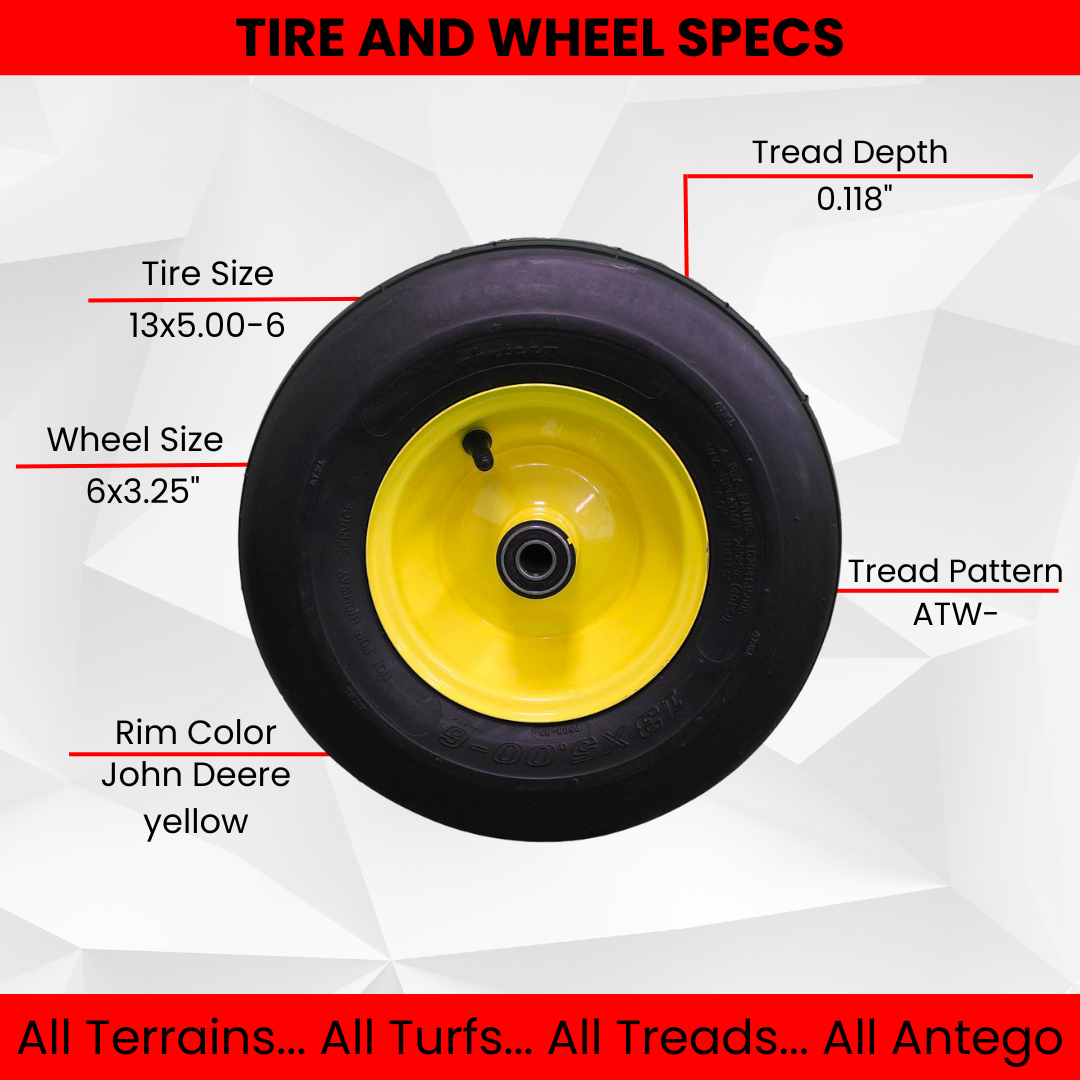 13x5.00-6  4 Ply Tires & 6x3.25 John Deere Wheels  for Lawn & Garden Mower Turf Tires (Set of 2).