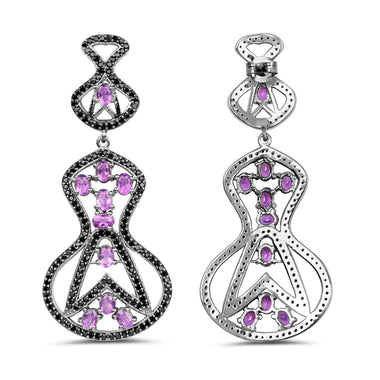 5.30 Carat Genuine Amethyst and Black Spinel .925 Sterling Silver Earrings - 0