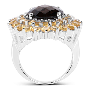 8.56 Carat Genuine Smoky Quartz & Citrine .925 Sterling Silver Ring - 0