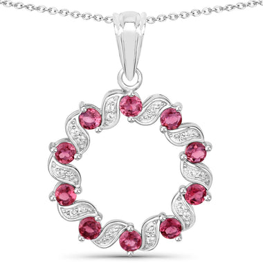 1.30 Carat Genuine Pink Tourmaline and White Topaz .925 Sterling Silver Pendant - 0