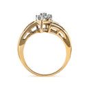 10K Yellow Gold 1/2 Cttw Round And Baguette-cut Diamond Cluster Head and Channel Set Shank Ring (H-I Color, I1-I2 Clarity) - Ring Size 7-4