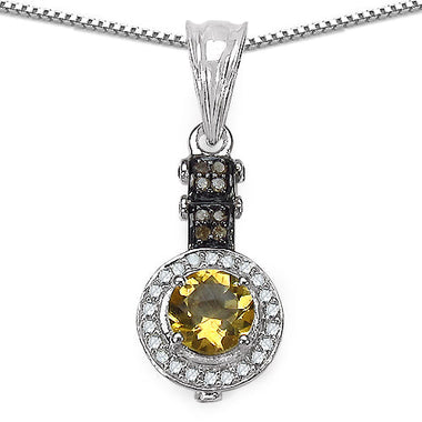 1.00 Carat Genuine Citrine, Champagne Diamond & White Diamond .925 Sterling Silver Pendant