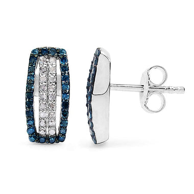 0.51 Carat Genuine Blue Diamond & White Diamond .925 Sterling Silver Earrings - 0