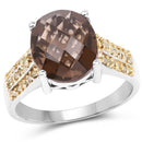 4.87 Carat Genuine Smoky Quartz and Yellow Diamond .925 Sterling Silver Ring-1