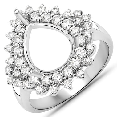 0.89 Carat Genuine White Diamond 14K White Gold Semi Mount Ring - holds 11x9mm Pear Gemstone