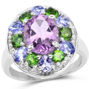 3.89 Carat Genuine Amethyst, Tanzanite & Chrome Diopside .925 Sterling Silver Ring-1