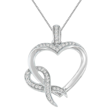 .925 Sterling Silver 1/6 cttw Diamond Heart Pendant Necklace (H-I, I1-I2) - 0