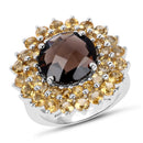 8.56 Carat Genuine Smoky Quartz & Citrine .925 Sterling Silver Ring-1