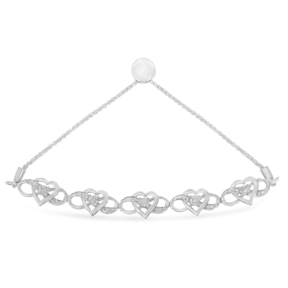 .925 Sterling Silver Miracle Set Diamond Accented Infinity Hearts 6â€-9â€ Adjustable Bolo Bracelet (H-I Color, I2-I3 Clarity)