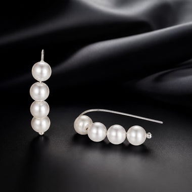 925 Sterling Silver White Gold Plated Earrings with Quality Shell Pearl, 2.1*0.5cm for Women - 0