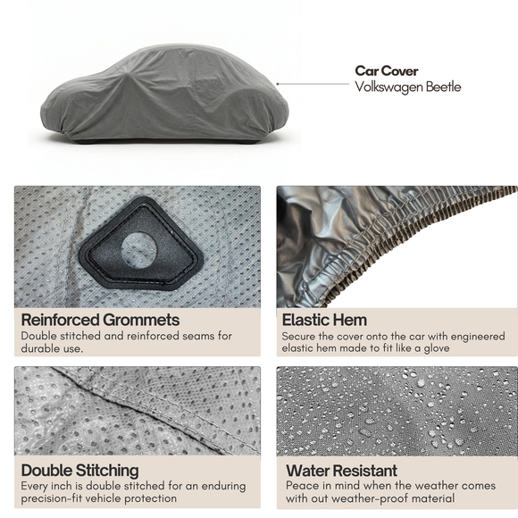 Car Cover for Volkswagen Beetle, Small Sports Car Amor 161"L x 70"W x 55"H Poly 200 Grey