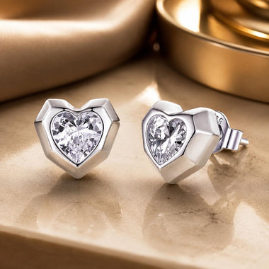 925 Sterling Silver Earrings with Pavé Setting CZ in White Gold, 0.8 x 0.9 cm