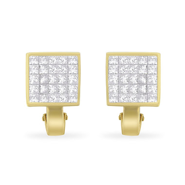 14K Yellow Gold 3-1/5 Cttw Princess Cut Diamond Â¾ Square Invisible Set Grid Huggy Style Omega Back Stud Earrings (G-H Color, VS1-VS2 Clarity)