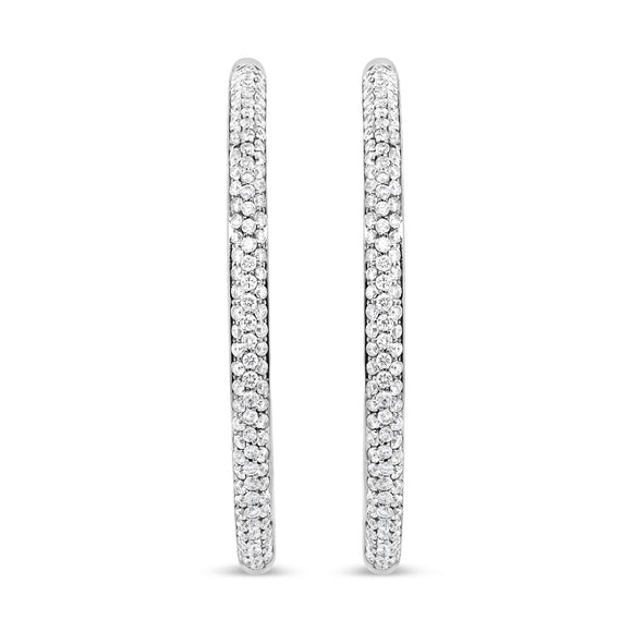 18K White Gold 2.00 Cttw Round-Cut Diamond Inner-Outer Hoop Earrings (F-G Color, VS1-VS2 Clarity)